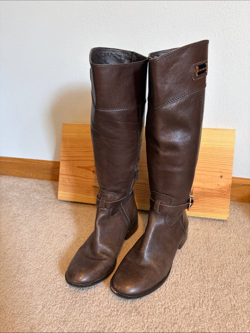 ANTONIO MELANI Tall Leather ln Boots in Dark Brown